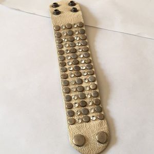Leather rhinestone wide bracelet